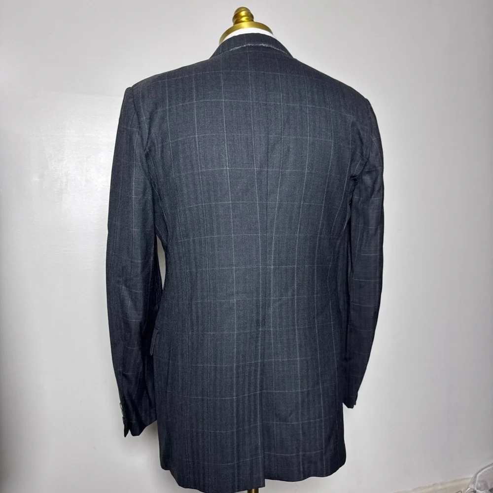 1980s Vintage Glenwick Suit Mens 40R 32x33 Charcoal Windowpane Wool 2-Piece